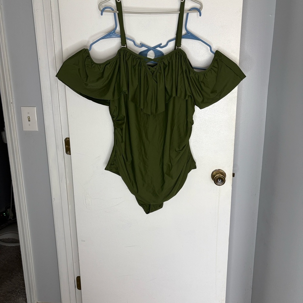NWT DACI Olive Green Off-Shoulder Swimsuit